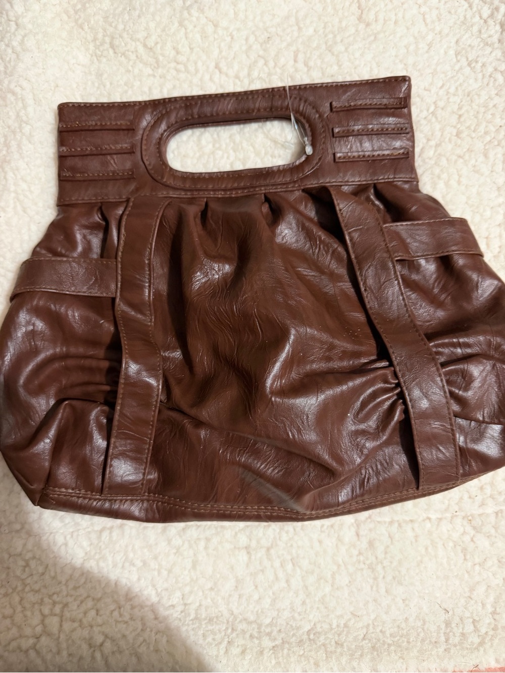 Vintage Brown Leather Cutout Handle Clutch - Picture 2 of 5